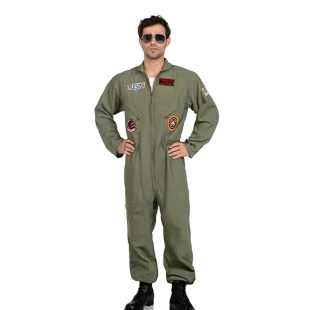 Leg Avenue Men's Top Gun Flight Suit Costume - Green, S/M New In Package